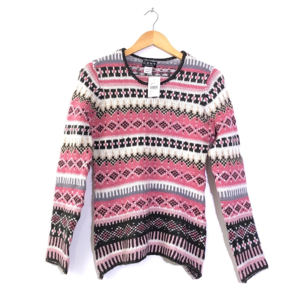 Nordstrom CENY Pink Women’s Acrylic Crochet Yarn Knit Crew Neck Sweater Top PS
